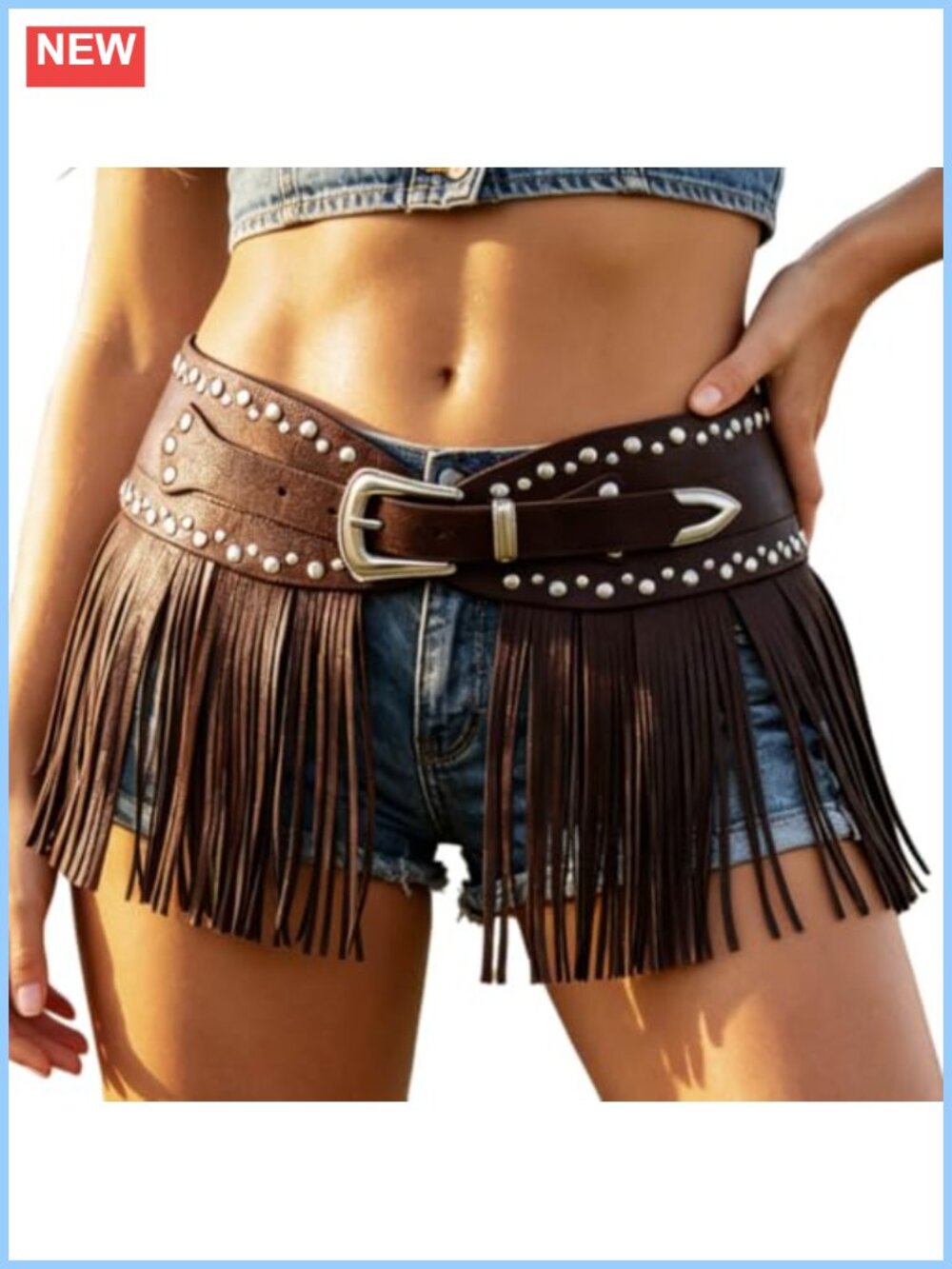 Western Fringe Belt PU Leather Tassel Waist Rave Costume Accessory